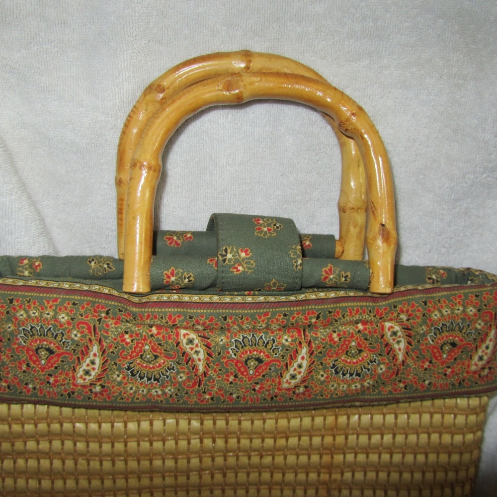 Maggi B Straw Purse W/Fabric Trim & Bamboo Handles - Picture 5 of 8